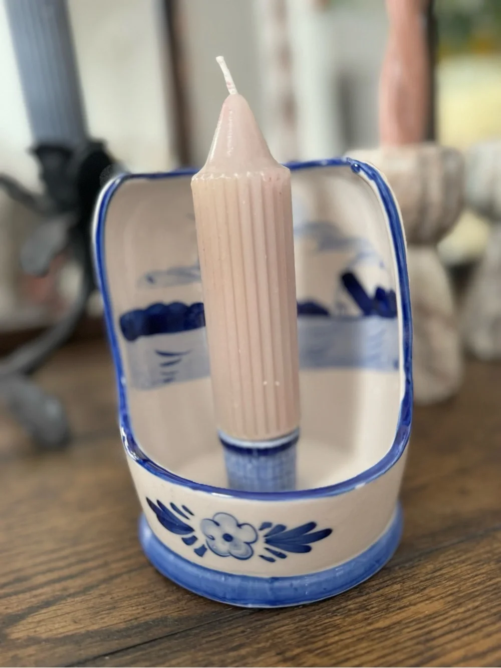 Vintage Delfts Blue Hand Painted Candle Holder 5